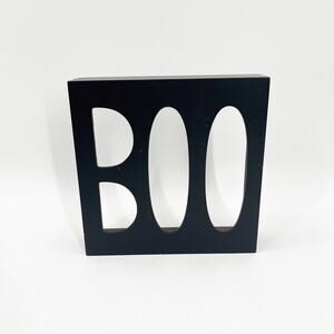 HALLOWEEN Boo Wood Home Decor Mantel Black Decorations Shelf Holiday 6.5”x6.5”